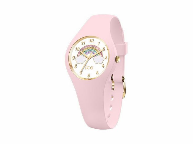 Ice-Watch ICE fantasia Rainbow pink Extra small 018424 in zartem Rosa mit buntem Regenbogen-Design auf dem Ziffernblatt, ideal für einen verspielten Look.