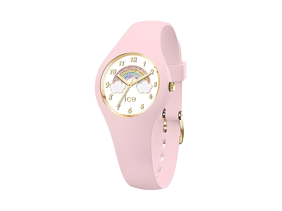 Ice-Watch ICE fantasia Rainbow pink Extra small 018424 in zartem Rosa mit buntem Regenbogen-Design auf dem Ziffernblatt, ideal für einen verspielten Look.