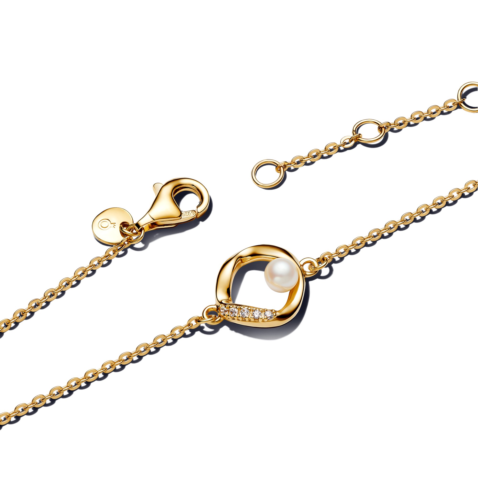 Pandora ESSENCE - organisch geformter Pavé-Kreis & Zuchtperlen-Armband - Gelbgold Vergoldung – Ansicht 2