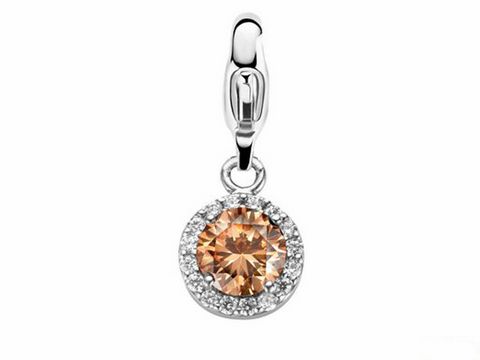 Rosette Ti Sento Silber Charm in gold mit glitzerndem runden Kristall und funkelndem Zirkonia-Rand, ideal für eleganten Schmuck und stilvolle Akzente.