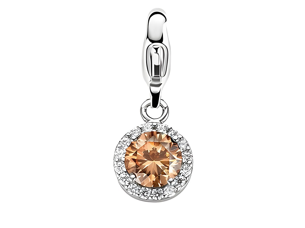 Rosette Ti Sento Silber Charm in gold mit glitzerndem runden Kristall und funkelndem Zirkonia-Rand, ideal für eleganten Schmuck und stilvolle Akzente.