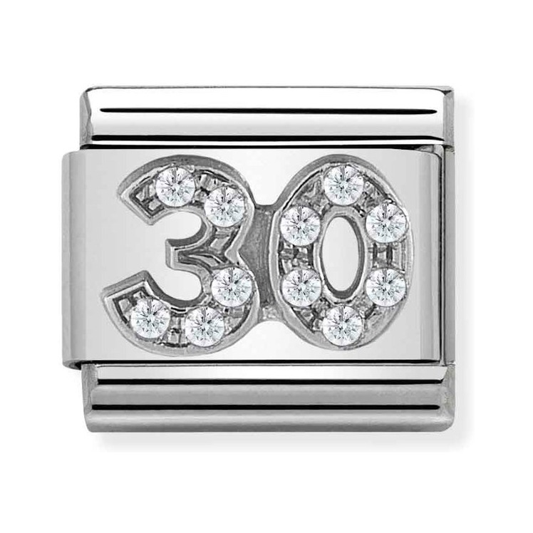Nomination Composable Classic Charm Zahl 30 - Edelstahl, Sterling Silber, Zirkonia