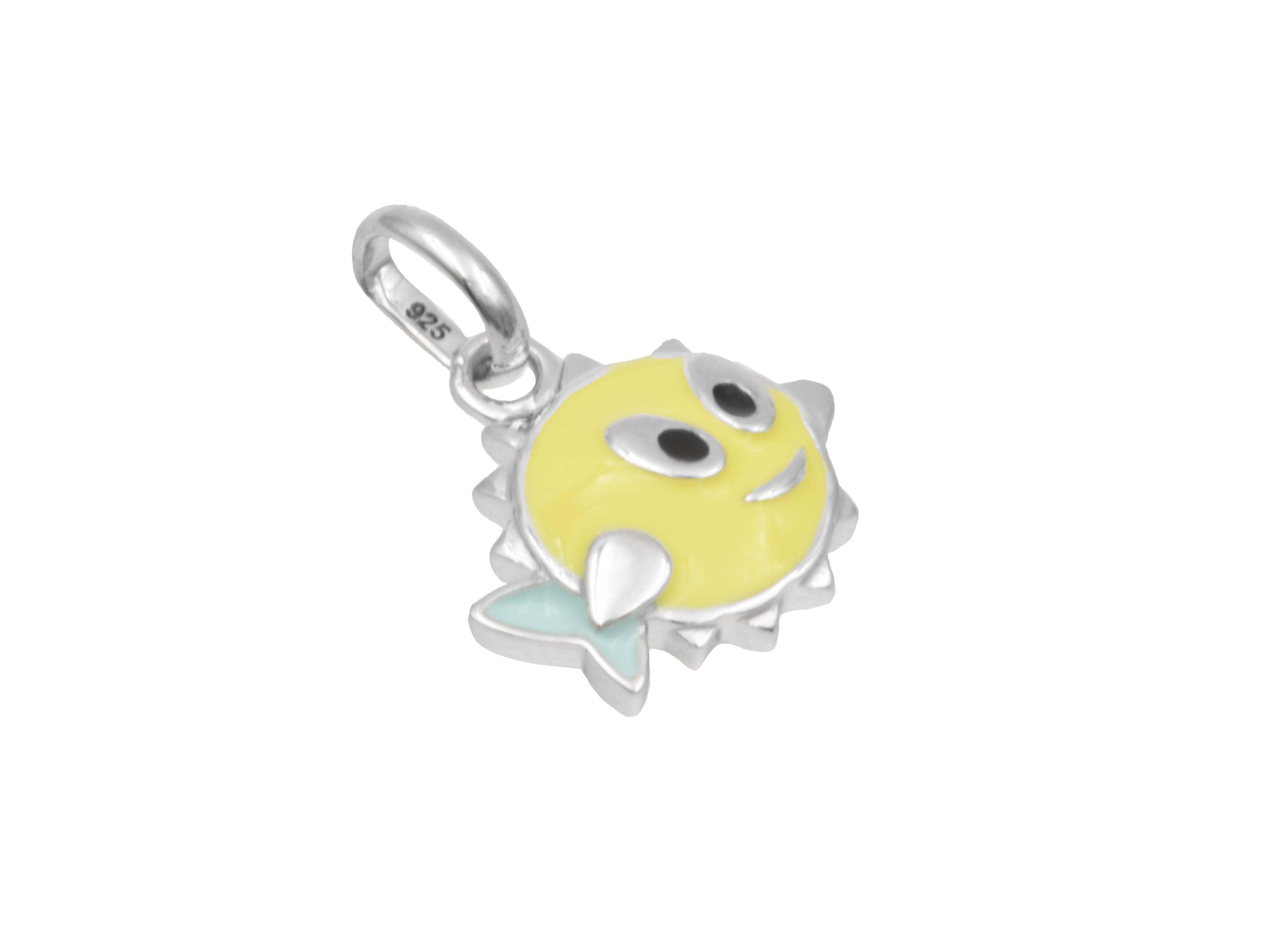 Anhänger Fisch - Sterling Silber rhod. - Emaille Anhänger in Form eines fröhlichen Fisches aus rhodiniertem Sterlingsilber mit gelber Emaille und kleinen Details, gefertigt von Juwelier Harnisch, ideal als Schmuckstück.