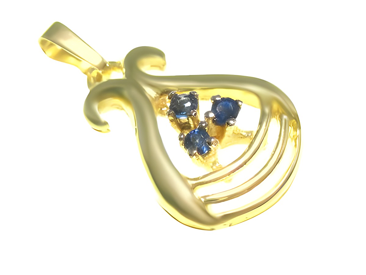 Saphir Gold Anhänger aus Gelbgold von Juwelier Harnisch, mit drei blauen Saphiren in elegantem Design, ideal für einen stilvollen Akzent im Schmuckbereich.