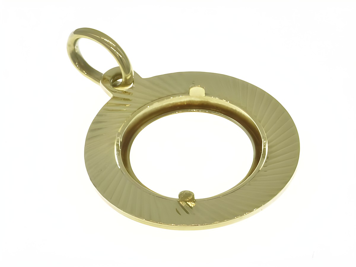 Münzfassung Anhänger aus 585 Gold mit Diamantschliff, Durchmesser von 13,2 mm für maximale Münzgröße. Elegant gestaltet, Hersteller Juwelier Harnisch. Ideal für individuelle Schmuckgestaltungen. – Ansicht 3