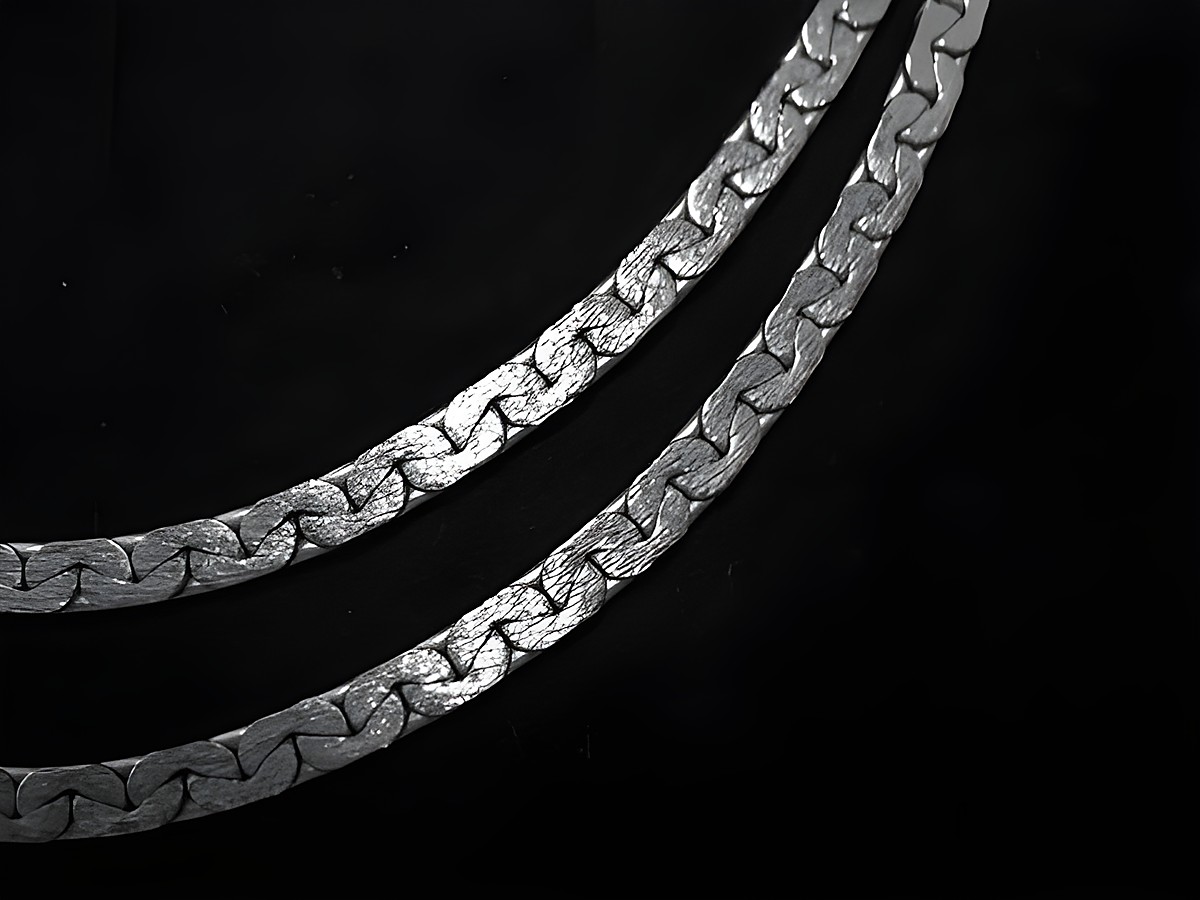 Collier Kette aus Silber - 2 reihig - Designerschmuck, Hersteller: Juwelier Harnisch, zeigt ein elegantes und modernes Kettenmuster in hochwertiger Verarbeitung. – Ansicht 2