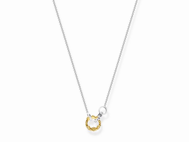 Kette von Thomas Sabo mit einer 45 cm langen silbernen Gliederkette und einem Anhänger in Form einer Krone aus gelbgold vergoldetem Metall.