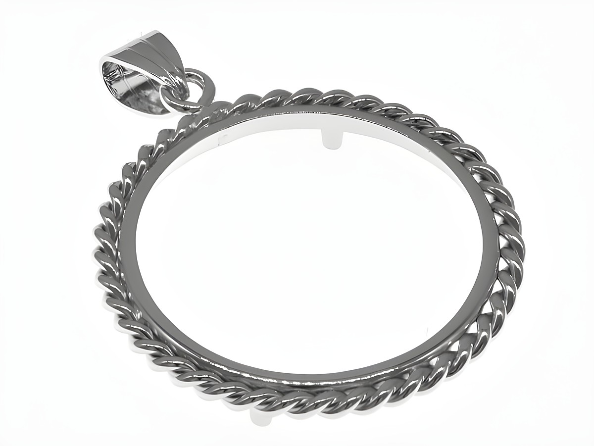 Münzfassung Anhänger aus rhodiniertem 925 Sterling Silber mit einer max. Durchmesser von 28 mm, geeignet für bis zu 3,0 cm Münzen, gefertigt von Juwelier Harnisch.