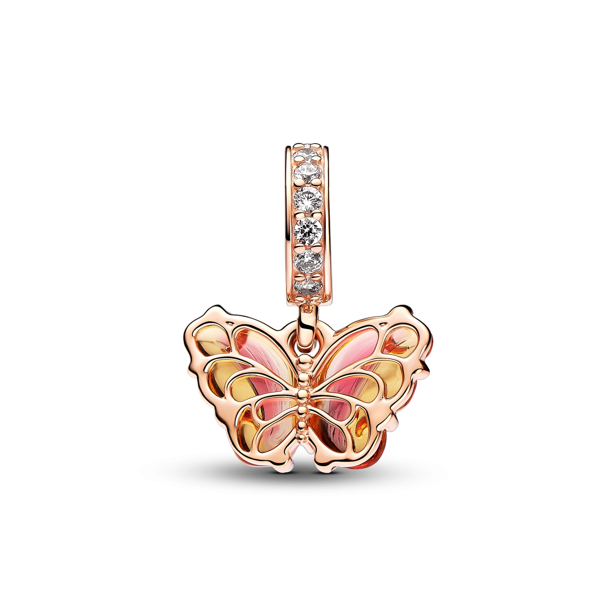Pandora Rosafarbener & Gelber Murano-Glas Schmetterling Charm - Roségold verg. - Zirkonia Pink – Ansicht 4