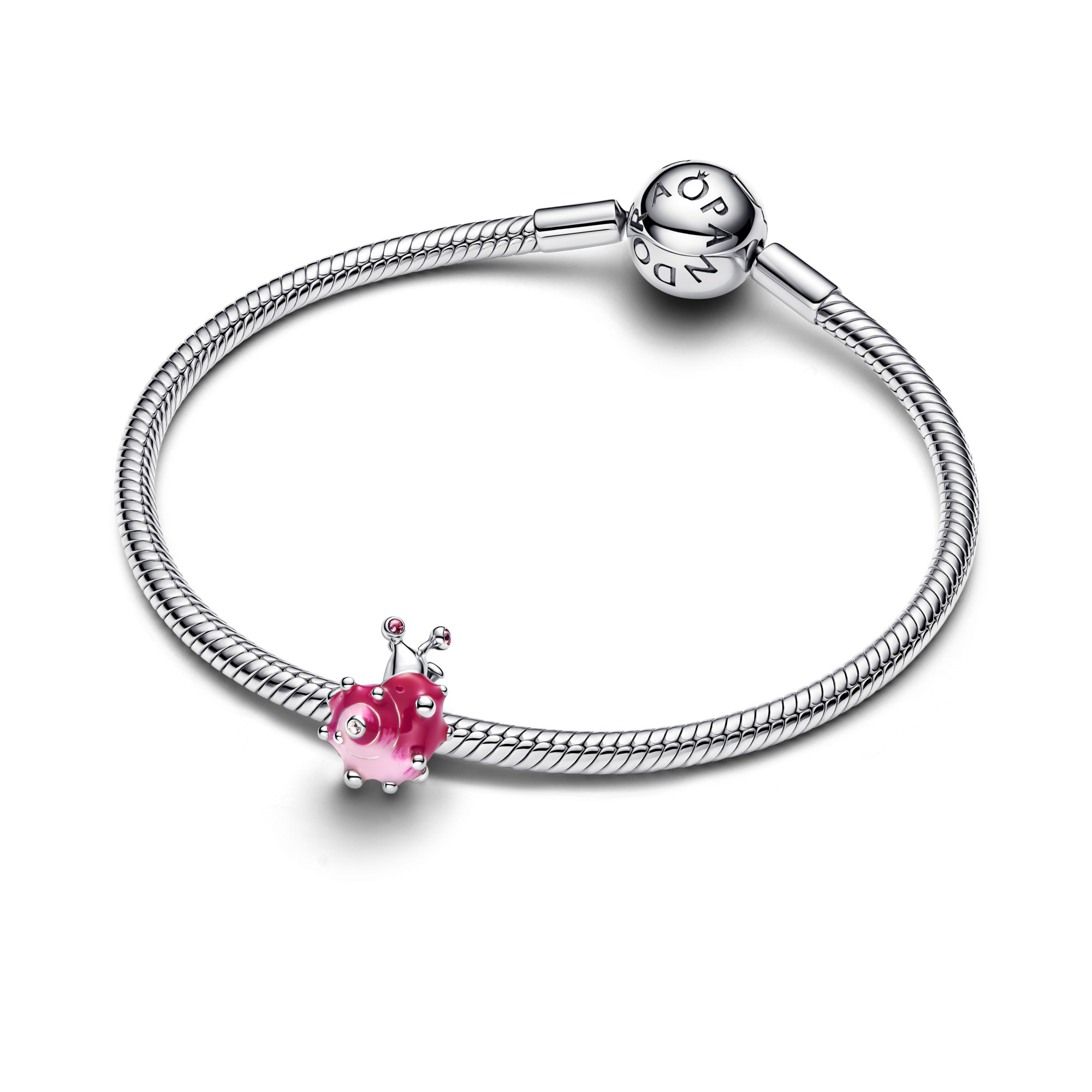 Pandora Rosafarbene Schnecke Charm - Sterling Silber - Zirkonia + Emaille Pink – Ansicht 2