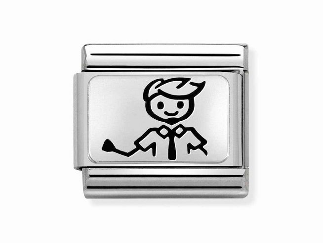 Silbernes Armbandglied von Nomination Classic Sterling Silver oxid mit abgebildeter stilisierter Figur in Hemd und Krawatte, Hersteller: Nomination, SilverShine.