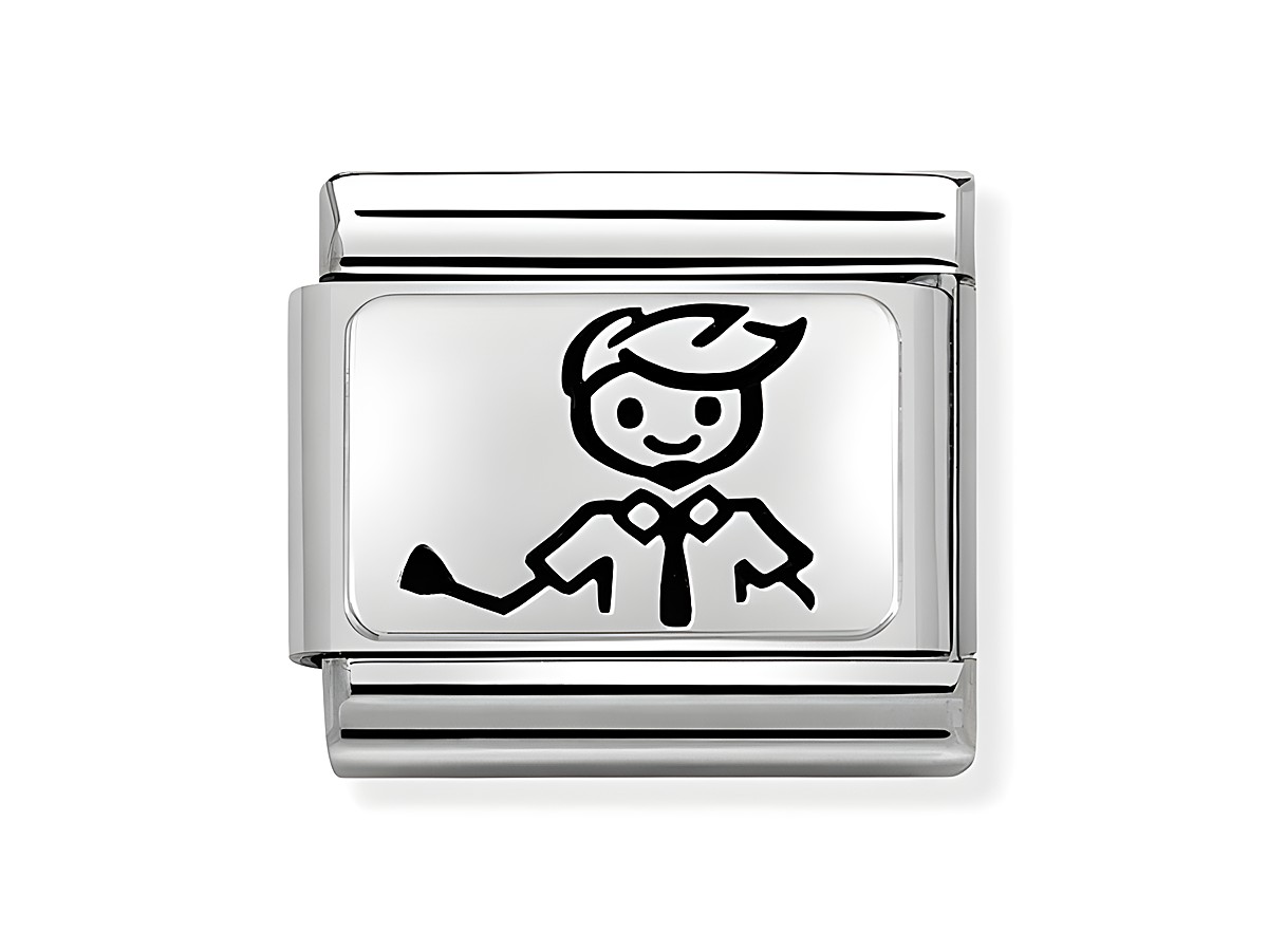 Silbernes Armbandglied von Nomination Classic Sterling Silver oxid mit abgebildeter stilisierter Figur in Hemd und Krawatte, Hersteller: Nomination, SilverShine.