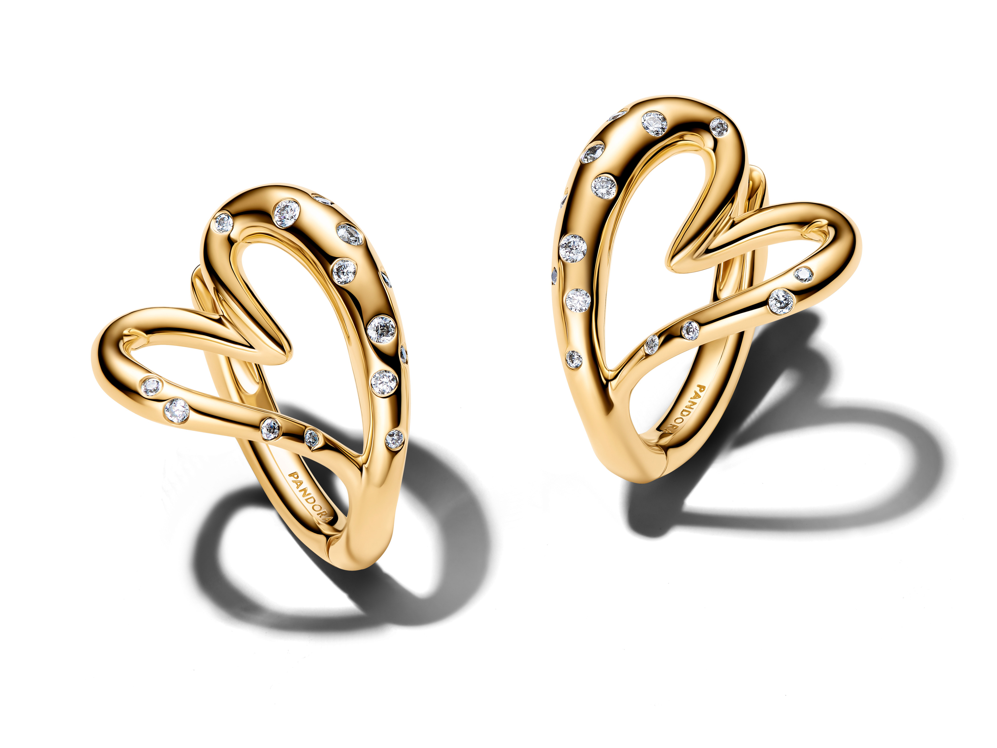 Pandora 264664C01 - Organisch geformte Herz-Creolen mit Steinen Zirkonia - Gelbgold Vergoldung