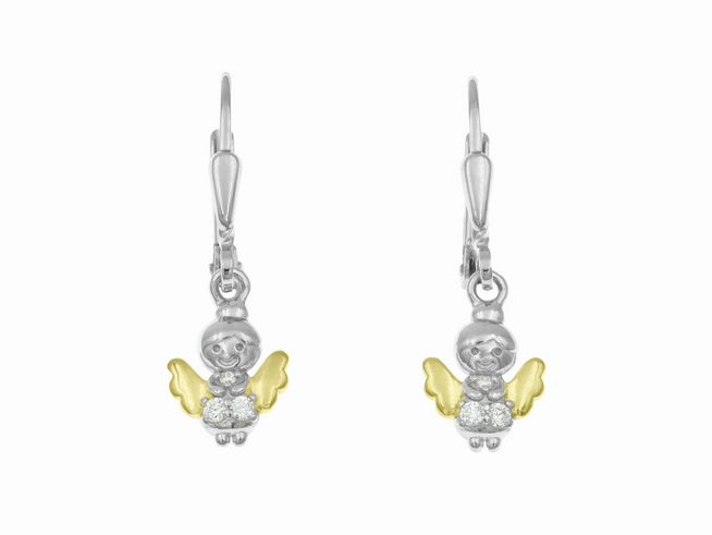 Ohrhänger Strahlender Engel aus Sterling Silber, rhodiniert und teilvergoldet, für Kinder, mit einem niedlichen Engelmotiv und glänzenden Akzenten, ideal als Schmuckstück für kleine Mädchen.