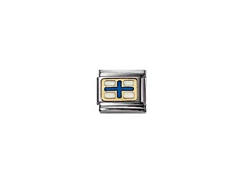 Ein silbernes Armbandglied von Nomination, das das nautische Alphabet darstellt. Das Design zeigt ein blaues und goldenes Element in Form eines Symbols, passend zum maritimen Thema.