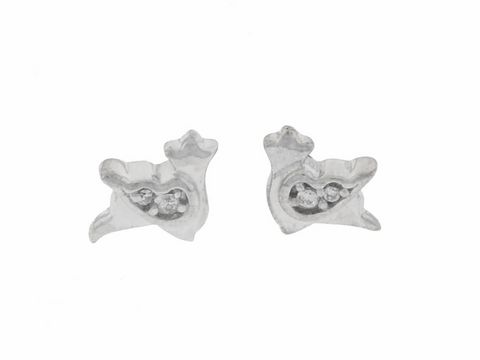 Silber Ohrringe in Spatz Vogel Form, rhodiniert, mit klaren Zirkonia, niedlich und verspielt, Hersteller Juwelier Harnisch, ideal für Tierliebhaber und Schmuckliebhaber.