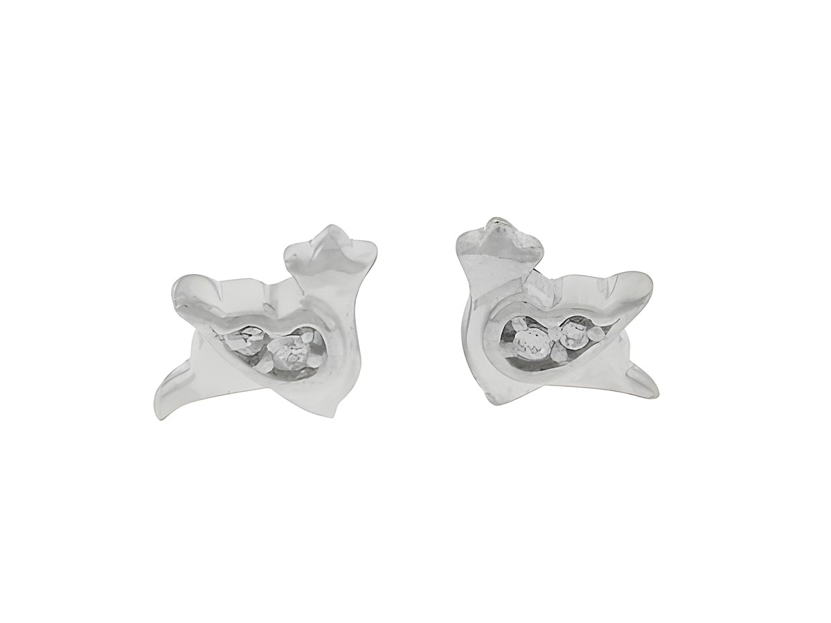 Silber Ohrringe in Spatz Vogel Form, rhodiniert, mit klaren Zirkonia, niedlich und verspielt, Hersteller Juwelier Harnisch, ideal für Tierliebhaber und Schmuckliebhaber.