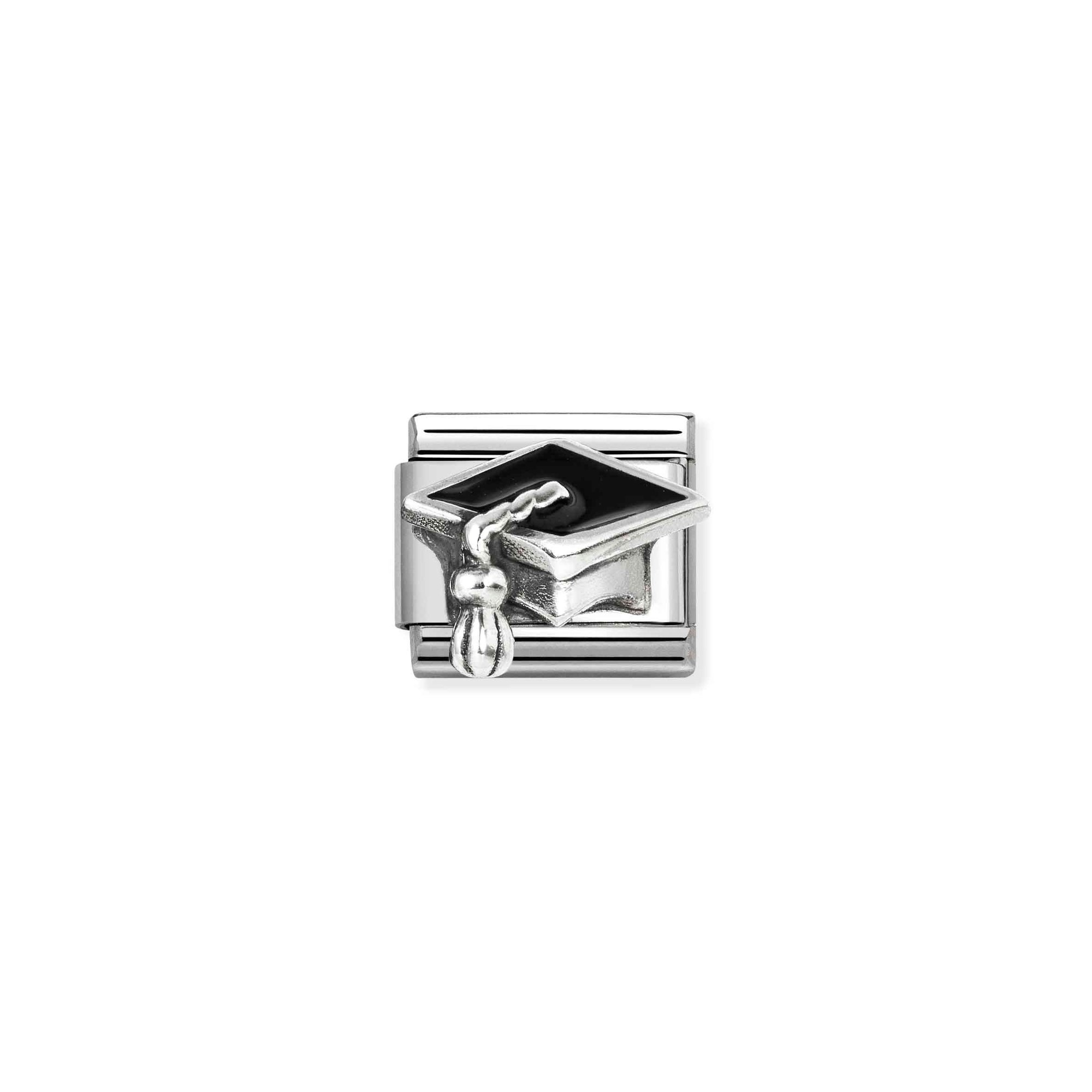 Nomination CLASSIC Element - oxidiertes Sterling Silber - Emaille - Doktorhut - Schwarz – Ansicht 2
