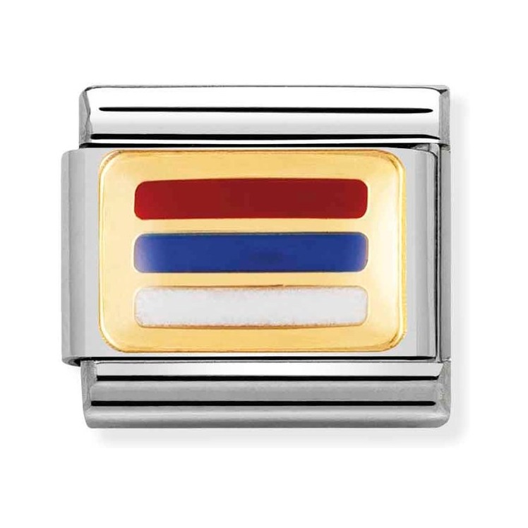 Nomination Composable Classic Charm Flagge Serbien - Edelstahl, Gold 750 Gelbgold, Emaille