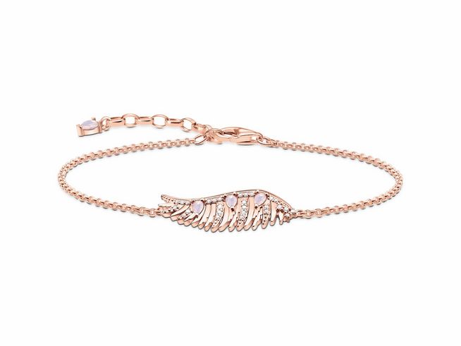 Armband von Thomas Sabo aus Sterling Silber, vergoldet mit Roségold, verziert mit einem Phönixflügel-Design und funkelnden Elementen. Ideal für stilvolle Akzente.