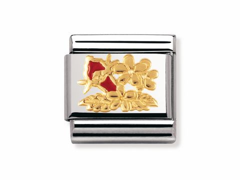 Das Bild zeigt das Märchen emaillierte Charm Nomination Classic Fantasia Waldkobold 030272 09 in Silber und Gold mit floralen Motiven.