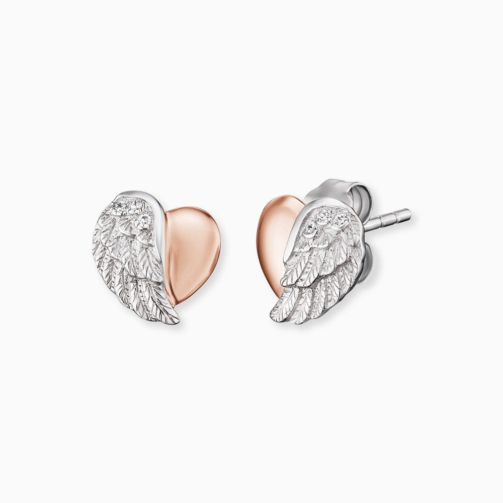 Engelsrufer LILHEARTWING Ohrstecker Herzflügel Bicolor mit Zirkonia - Roségold vergoldet auf Silber – Ansicht 2