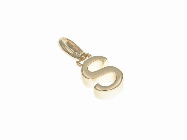 Anhänger aus poliertem Sterling Silber in Form des Buchstabens S, vergoldet in Roségold, Hersteller Juwelier Harnisch, eignet sich ideal als persönliches Schmuckstück.