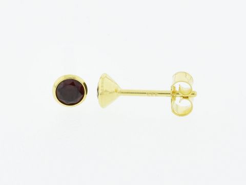 Gold Ohrringe in 333 Gold mit charmantem Granat im Kelchdesign, Stecker mit 4,3mm Durchmesser, Hersteller Juwelier Harnisch.