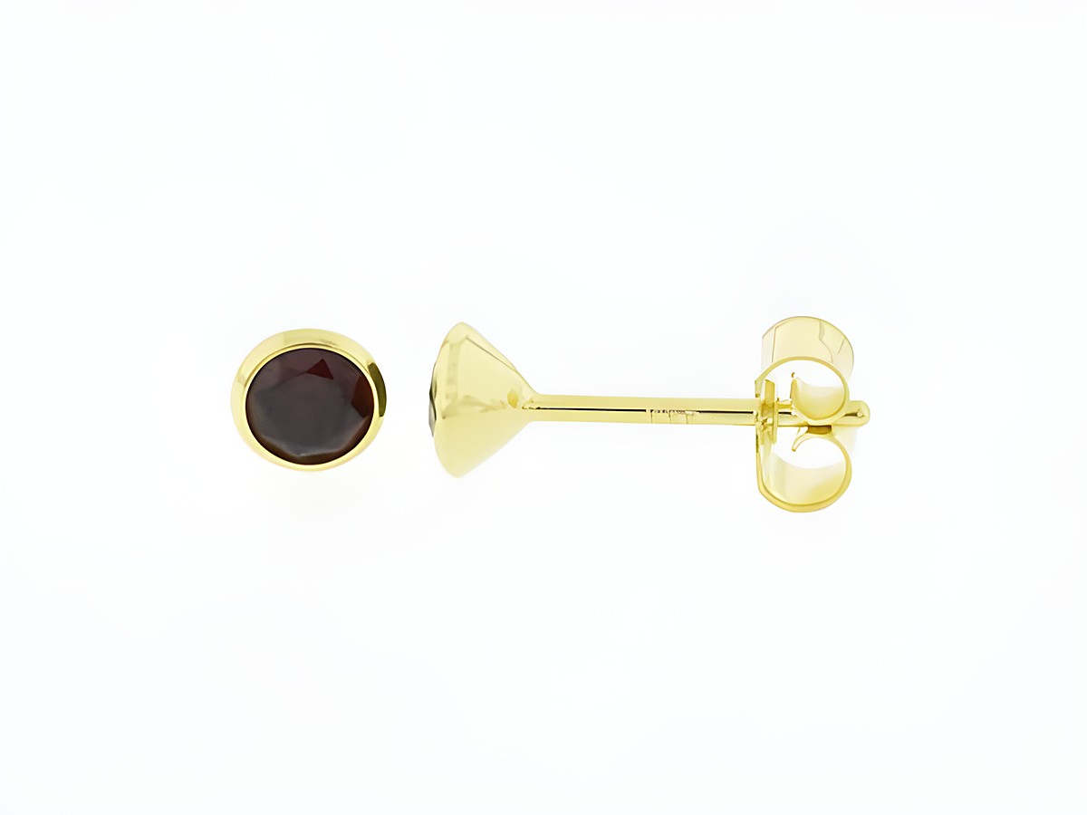 Gold Ohrringe in 333 Gold mit charmantem Granat im Kelchdesign, Stecker mit 4,3mm Durchmesser, Hersteller Juwelier Harnisch.