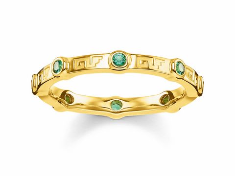 Goldfarbener Ring von Thomas Sabo TR2179-472-6-56 mit grünen Steinen, Größe 56, filigranes Design und elegante Details. Ideal für stilvolle Anlässe.