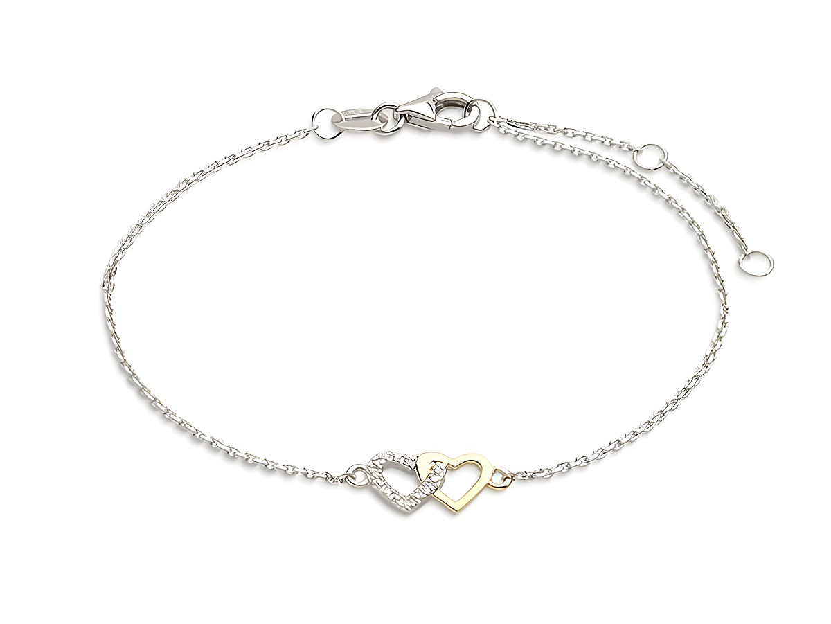 Xenox Gold Armband XG4206G mit 15-18 cm, aus 375 Gold in Gelbgold Karreekette, Herzdesign mit funkelnden Details, ideal für elegante Anlässe.