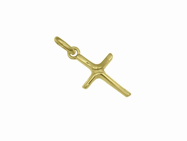 Anhänger Kreuz modern aus Sterling Silber, vergoldet in Gelbgold, schlichtes Design, Hersteller Juwelier Harnisch. Ideal als elegantes Schmuckstück für jeden Anlass.