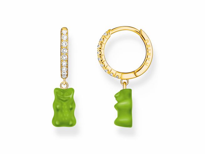Einzelcreole mit grünem Gummibärchen-Anhänger und Zirkonia-Verzierung von Thomas Sabo in Silber und Gelbgold vergoldet, ideal für einen verspielten Look.