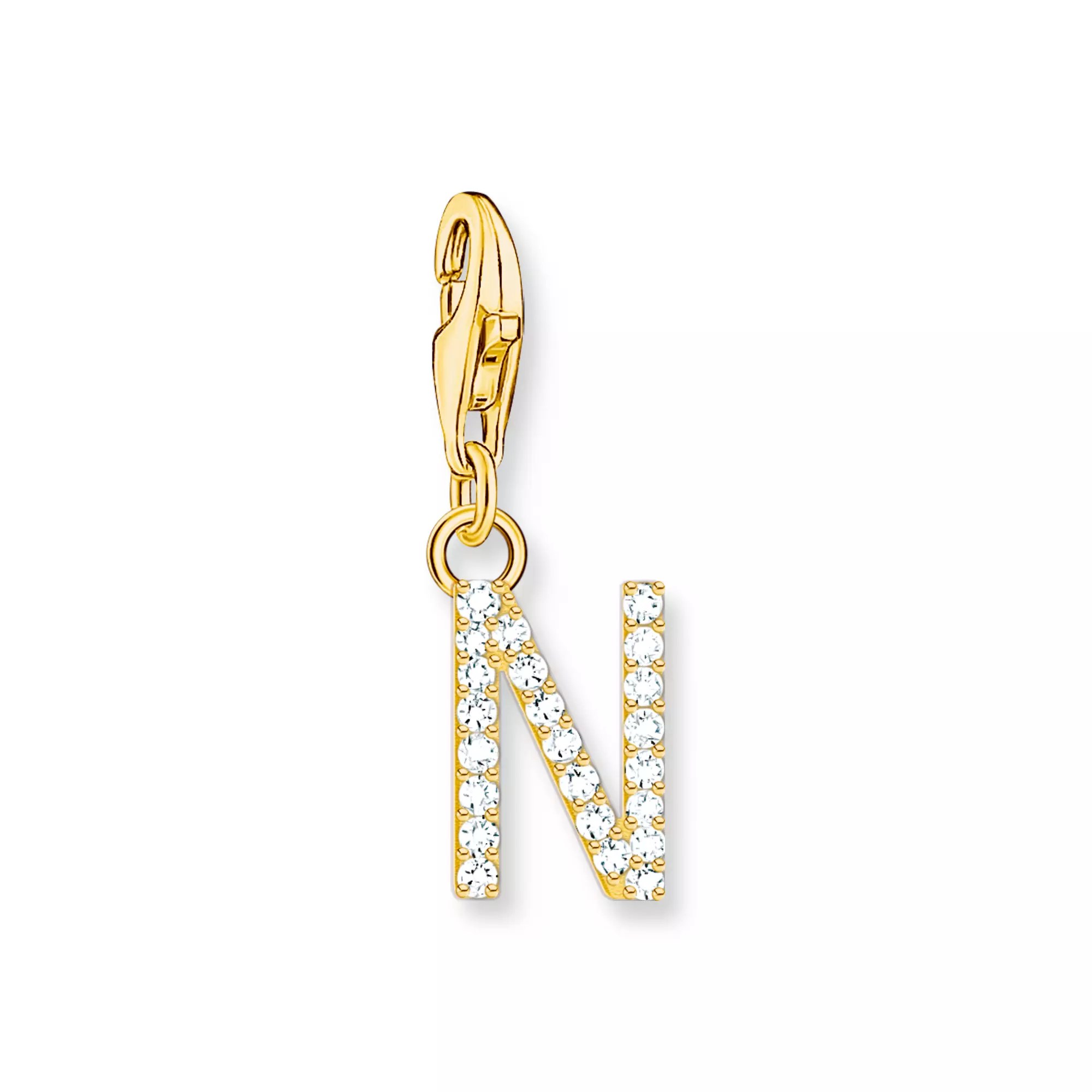 Thomas Sabo Charm-Anhänger - funkelnder Buchstabe N - Silber Gelbgold verg. & Zirkonia - Weiß