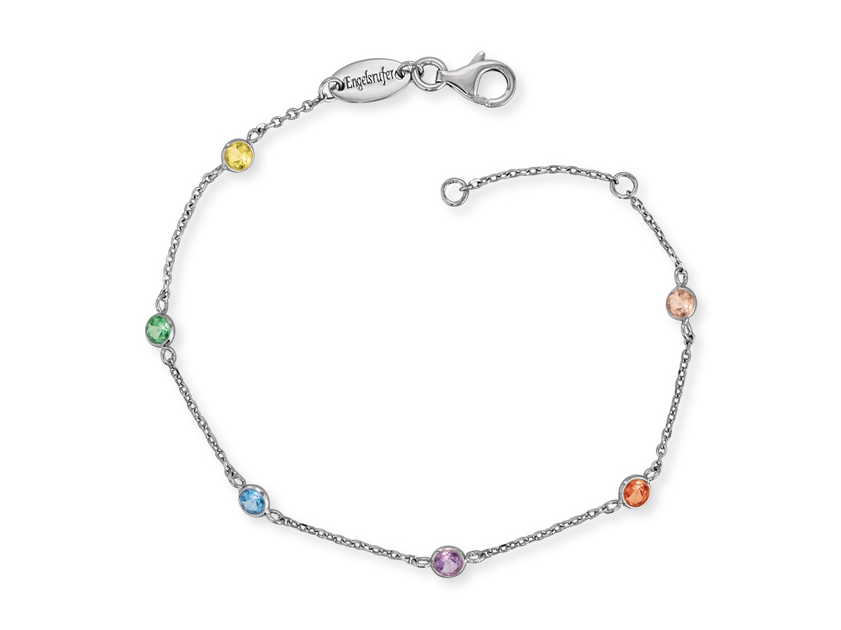 Engelsrufer ERB-LILMOON-ZIM MOON Armband Moonlight mit Zirkonia in Multicolor, Silber rhodiniert, 17 cm lang, zarte Kette mit bunten, funkelnden Steinen, ideal für eleganten Schmuck.