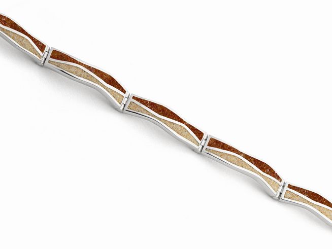 DUR Welle A1834 Sterling Silber Armband rhodiniert mit Strandsand und Bernsteinsand in eleganter Wellenoptik, Länge 20,5 cm, ideal für stilvolle Akzente.