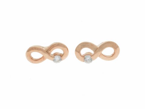 Ohrringe Stecker in Unendlich Zeichen Form aus Silber rosé vergoldet mit Zirkonia, zeitloses Design, Hersteller Juwelier Harnisch. Ideal für jeden Anlass.