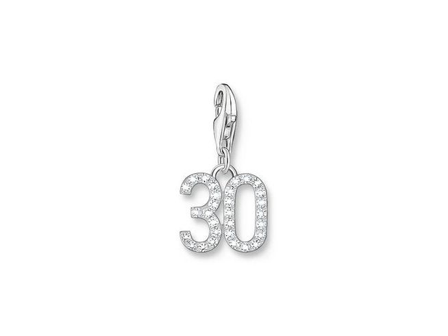 Charm-Anhänger von Thomas Sabo in Silber mit der Zahl 30, verziert mit Zirkonia, ideal für besondere Anlässe und als persönliches Geschenk. Neuheit im Sortiment.