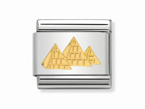 Pyramiden aus Gold auf einem silbernen Untergrund, Hersteller Nomination, Classic Design, Monumente und Denkmäler als Schmuckelement, elegant und stilvoll für den modernen Träger.
