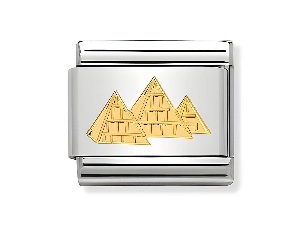 Pyramiden aus Gold auf einem silbernen Untergrund, Hersteller Nomination, Classic Design, Monumente und Denkmäler als Schmuckelement, elegant und stilvoll für den modernen Träger.