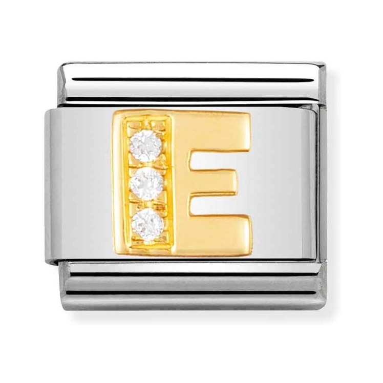Nomination Composable Classic Charm Buchstabe E - Edelstahl, Gold 750 Gelbgold, Zirkonia