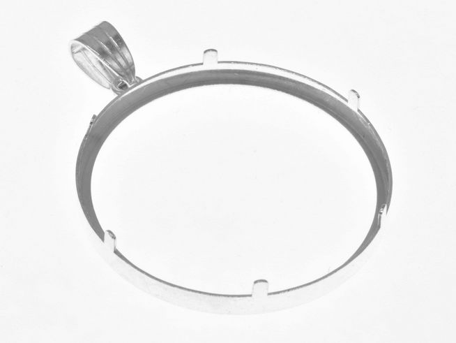 Ein schlichter Anhänger aus 925 Sterling Silber für Münzen mit einem maximalen Durchmesser von 36 mm, hergestellt von Juwelier Harnisch, geeignet für Münzen bis 4,0 cm.
