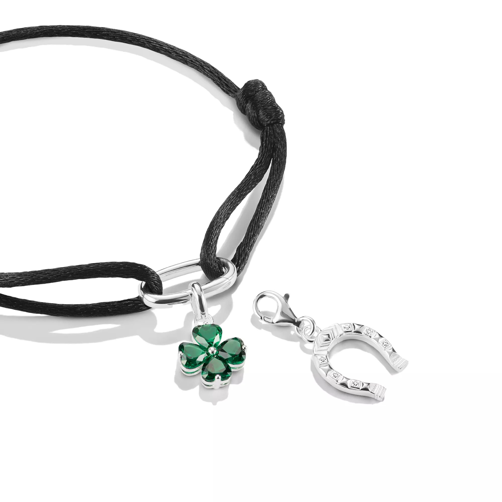 Thomas Sabo Connect - Good Luck Rodeo Charm Kleeblatt - Silber & Glas-Keramik Stein - Grün - Charm mit Öse – Ansicht 2