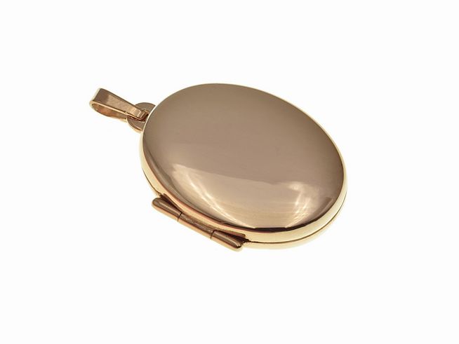 Medaillon oval in Sterling Silber rosè vergoldet, hergestellt von Juwelier Harnisch, glänzende Oberfläche und elegantes Design ideal für persönliche Erinnerungen oder Fotostücke.