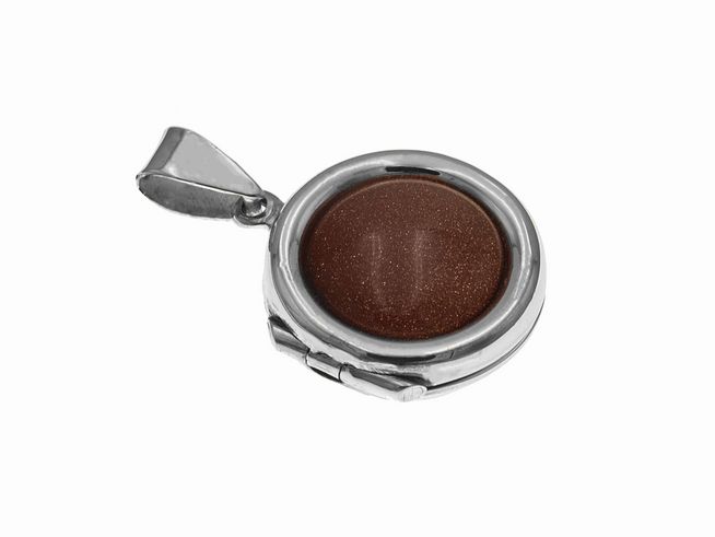 Silber Medaillon rund modisch mit Achat orange braun glitzernd, Hersteller Juwelier Harnisch, mit Stein.