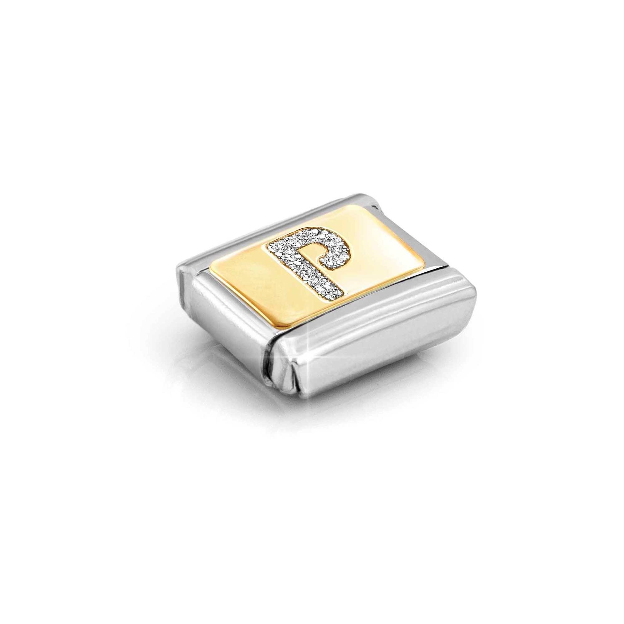 Nomination Composable Classic Charm Buchstabe P Silberglitzer - Edelstahl, Gold 750, Emaille – Ansicht 4