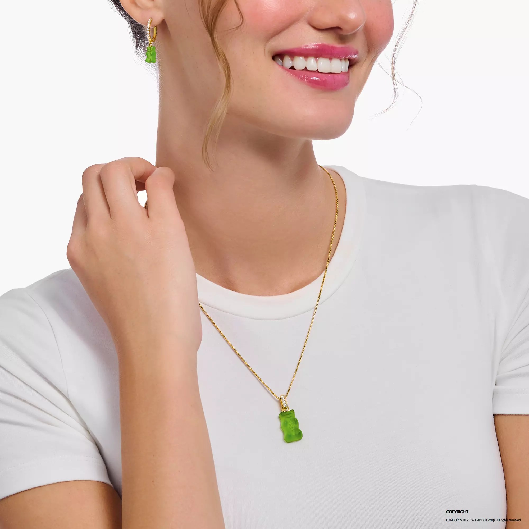 Thomas Sabo Anhänger - HARIBO - Großer Goldbär - Gummibärchen - Grün - Silber Gelbgold verg. & Zirkonia - Grün – Ansicht 3