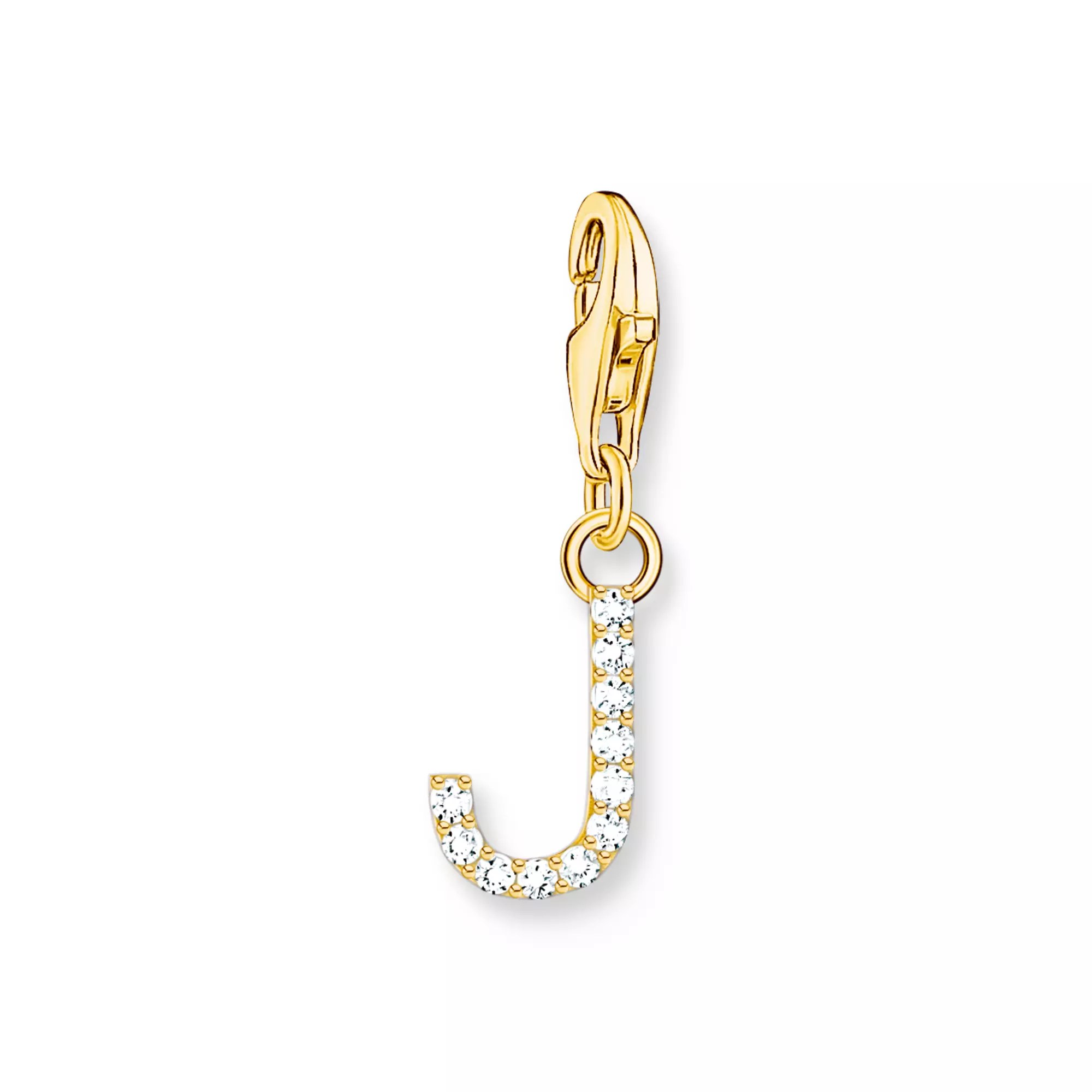 Thomas Sabo Charm-Anhänger - funkelnder Buchstabe J - Silber Gelbgold verg. & Zirkonia - Weiß