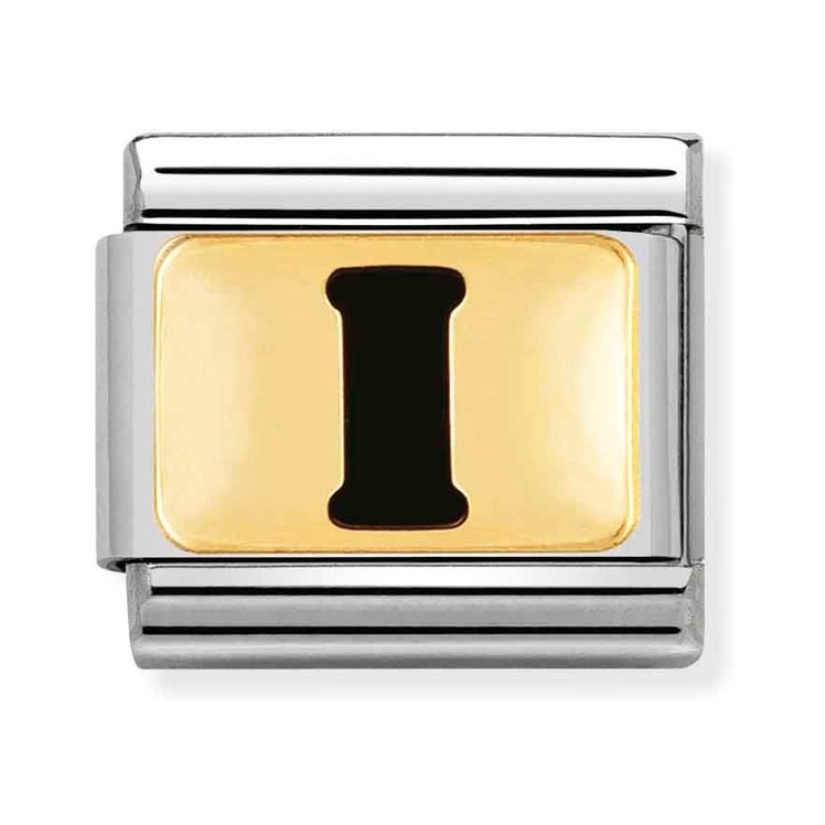 Nomination Composable Classic Charm Buchstabe I schwarz - Edelstahl, Gold 750 Gelbgold, Emaille