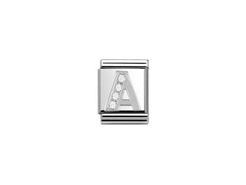 Nomination Big Schmuckelement in Sterling Silber mit Zirkonia, zeigt den Buchstaben A, gestaltet für personalisierte Armbänder, Hersteller Nomination, BIG Silber.